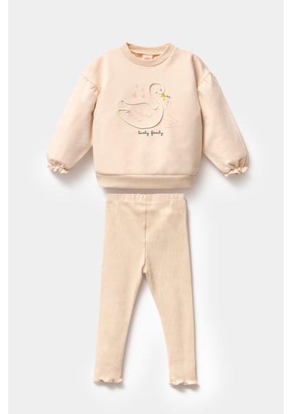 Mevsimlik Uzun Kollu Pamuk Sweat Alt Üst Kız Çocuk Ikili Taytlı Takım 1-4 Yaş