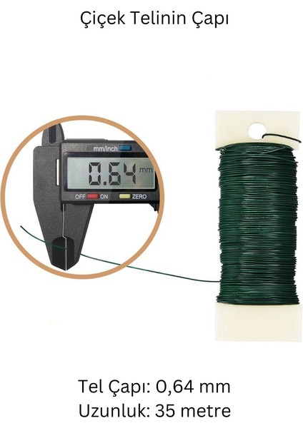 Çiçek Sarma Teli Çok Amaçlı Çiçek Yapım ve Bağlama Teli 35 Metre 0.64 mm Yeşil