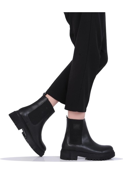 Mp 242-2206ZN Siyah Kadın Kışlık Düz Bot Ayakkabı