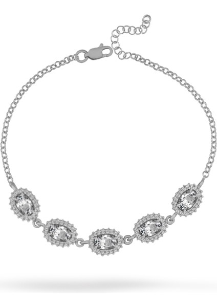 925 Ayar Gümüş Beyaz Oval Taşlı Anturaj Bileklik