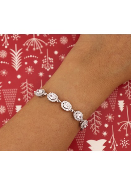 925 Ayar Gümüş Beyaz Oval Taşlı Anturaj Bileklik fiyatları