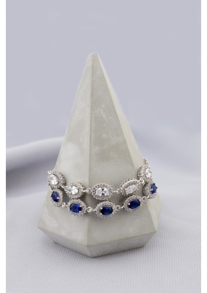 925 Ayar Gümüş Beyaz Oval Taşlı Anturaj Bileklik modelleri