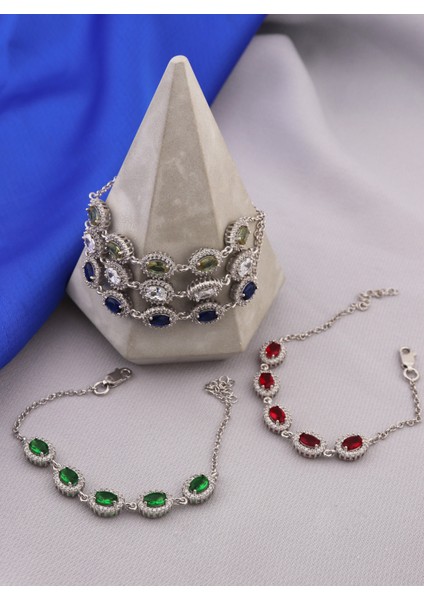 925 Ayar Gümüş Beyaz Oval Taşlı Anturaj Bileklik fırsatları