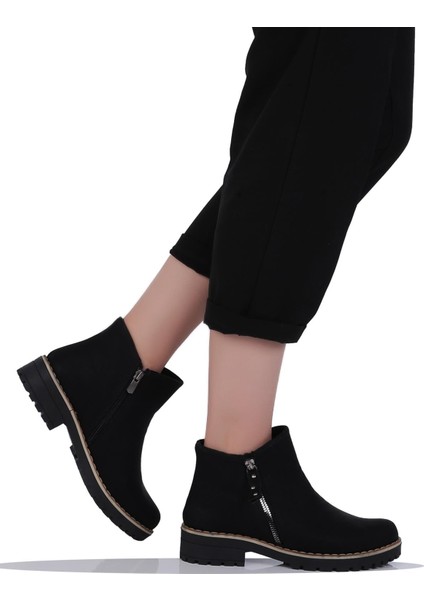 Mp 242-2337ZN Siyah Kadın Kışlık Düz Bot Ayakkabı