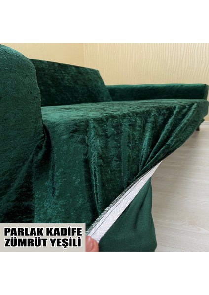 Parlak Kadife Kumaş 2 Adet Üçlü & Çekyat- 2 Adet Tekli Set Koltuk Kılıfı