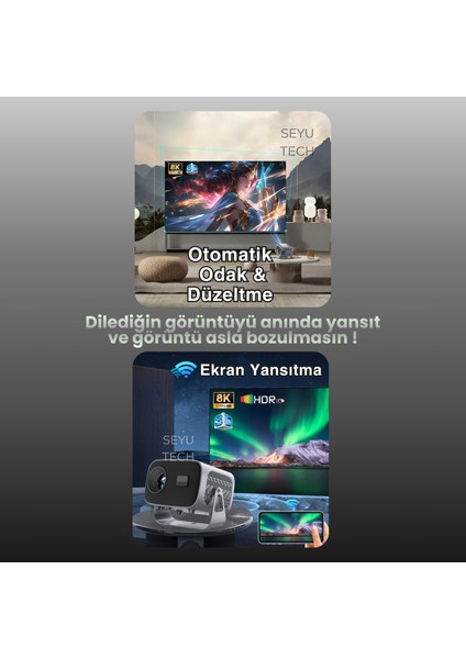 Taşınabilir Sinema Dizi Film Projeksiyon 1080P/2K/4K Ev Sineması Dahili Android 11, Wifi & Bluetooth