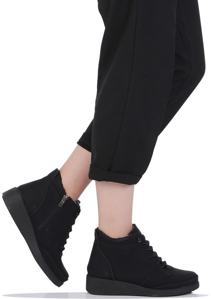 Mp 242-2235ZN Siyah Kadın Kışlık Düz Bot Ayakkabı