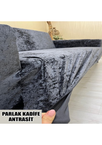 Parlak Kadife Kumaş 2 Adet Üçlü & Çekyat- 2 Adet Tekli Set Koltuk Kılıfı