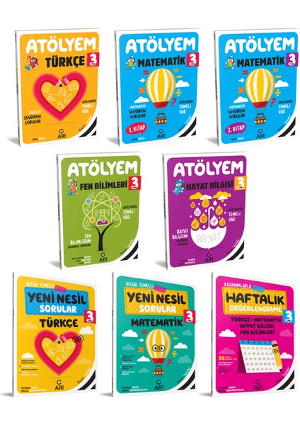 Arı Yayınları 3. Sınıf Atölyem Türkçe - Atölyem Matematik - Atölyem Fen Bilimleri - Atölyem Hayat Bilgisi 8'li Set