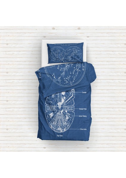 The Constellations Blueprint & Millennium Falcon Blueprint Nevresim Takımı - 200 cm x 220 cm
