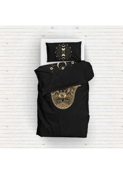 Mystical Moon Phase & Gold Hamsa Çift Taraflı Nevresim Takımı - 200 cm x 220 cm