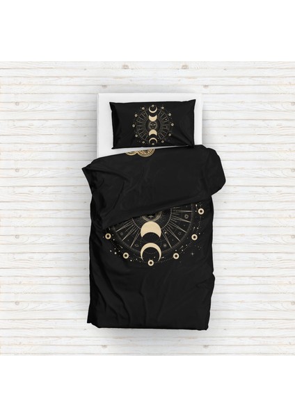 Mystical Moon Phase & Gold Hamsa Çift Taraflı Nevresim Takımı - 200 cm x 220 cm