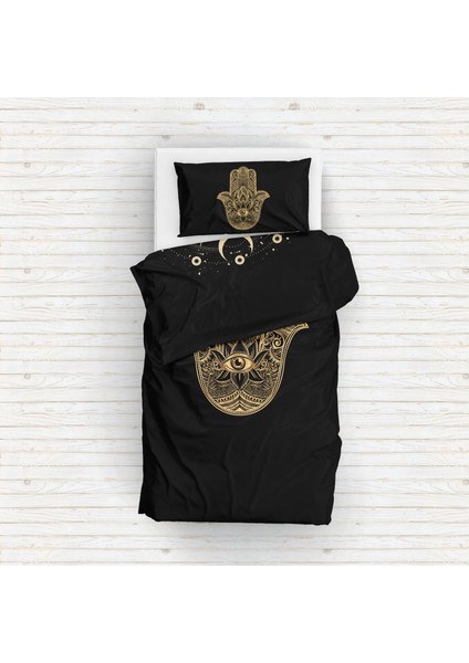 Mystical Moon Phase & Gold Hamsa Çift Taraflı Nevresim Takımı - 200 cm x 220 cm