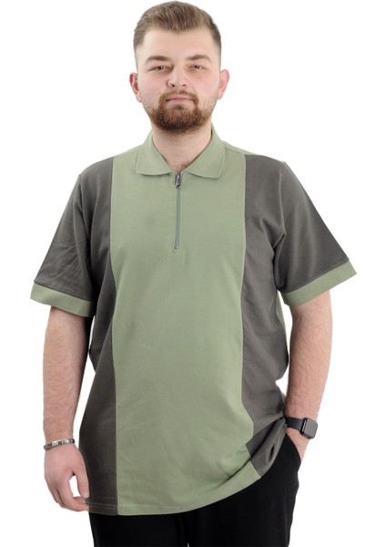 Büyük Beden Erkek T-Shirt Polo Yaka Renk Bloklu U24327 Çağla