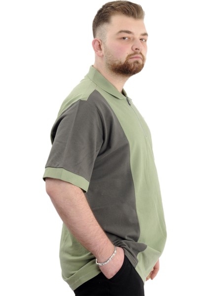 Büyük Beden Erkek T-Shirt Polo Yaka Renk Bloklu U24327 Çağla modelleri