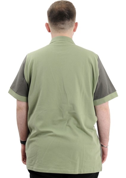 Büyük Beden Erkek T-Shirt Polo Yaka Renk Bloklu U24327 Çağla fırsatları