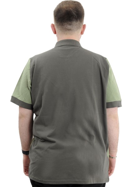 Büyük Beden Erkek T-Shirt Polo Yaka Renk Bloklu U24327 Haki fırsatları