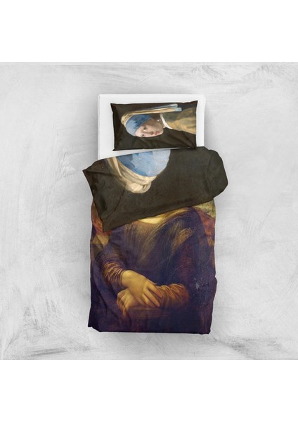 Mona Lisa & Inci Küpeli Kız Çift Taraflı Nevresim Takımı - 200 cm x 220 cm