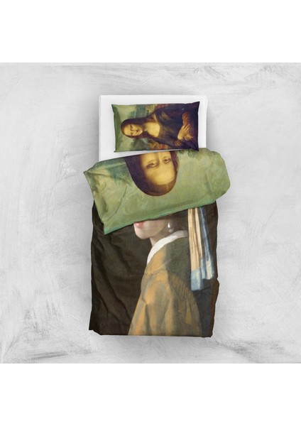 Mona Lisa & Inci Küpeli Kız Çift Taraflı Nevresim Takımı - 200 cm x 220 cm