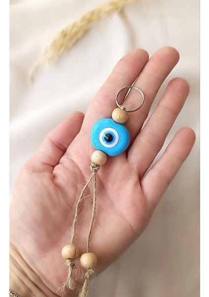 Nazar Boncuk Mavi Anahtarlık 5 Adet Kötü Göz Kovucu Ahşap Boncuklu Nazar Hand Made Hasır Nazarlı Anahtarlık fiyatları