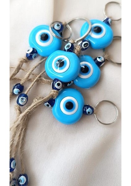 Nazar Boncuk Mavi Anahtarlık 5 Adet Kötü Göz Kovucu Nazar Hand Made Hasır Nazarlı Anahtarlık fırsatları