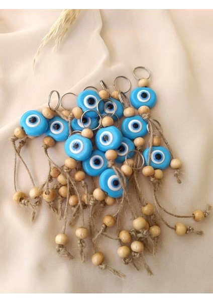 Nazar Boncuk Anahtarlık Mavi 10 Adet Kötü Göz Kovucu Ahşap Boncuklu Nazar Hand Made Hasır Nazarlı Anahtarlık modelleri