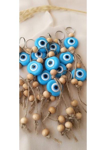 Nazar Boncuk Anahtarlık Mavi 10 Adet Kötü Göz Kovucu Ahşap Boncuklu Nazar Hand Made Hasır Nazarlı Anahtarlık fırsatları