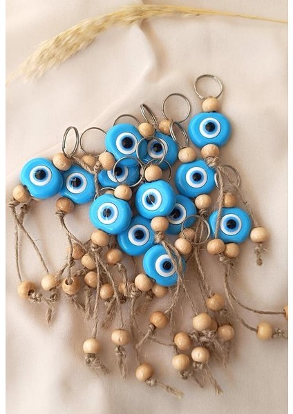 Nazar Boncuk Anahtarlık Mavi 10 Adet Kötü Göz Kovucu Ahşap Boncuklu Nazar Hand Made Hasır Nazarlı Anahtarlık indirimleri