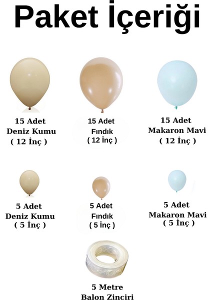 Balon Seti Deniz Kumu-Fındık-Makaron Mavi 60 Lı Balon Zinciri Seti fiyatları