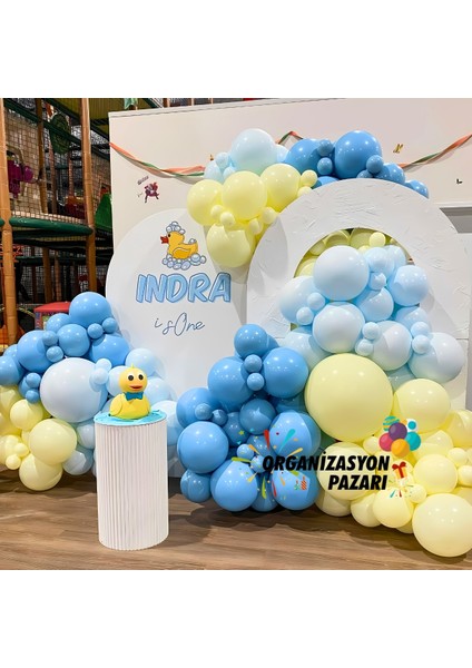 Balon Seti Açık Mavi-Makaron Mavi-Makaron Sarı 60 Lı Balon Zinciri Seti