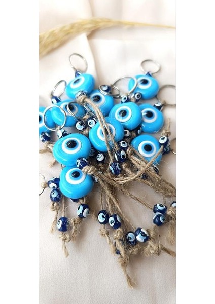 Nazar Boncuk Anahtarlık Mavi 10 Adet Kötü Göz Kovucu Nazar Hand Made Hasır Nazarlı Anahtarlık fırsatları
