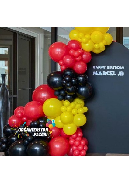 Balon Seti Kırmızı-Sarı-Siyah 100 Lü Balon Zinciri Seti