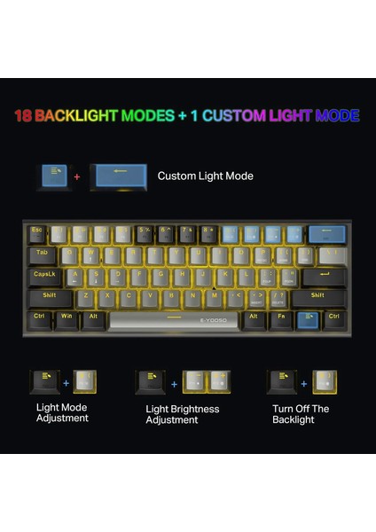 Z-11 Mini 60% Mekanik Gaming Mini Red Switch Klavye (Siyah, Gri, Turuncu Tuşlar)