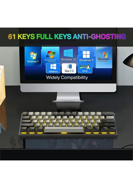 Z-11 Mini 60% Mekanik Gaming Mini Red Switch Klavye (Siyah, Gri, Turuncu Tuşlar)