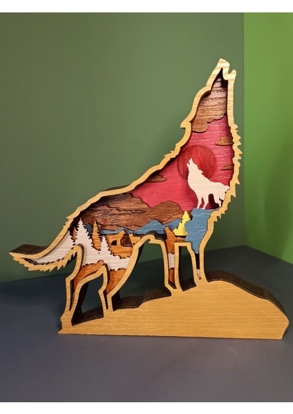 Ahşap Mdf Çok Katmanlı Orman Temalı Kurt Dekoratif Obje