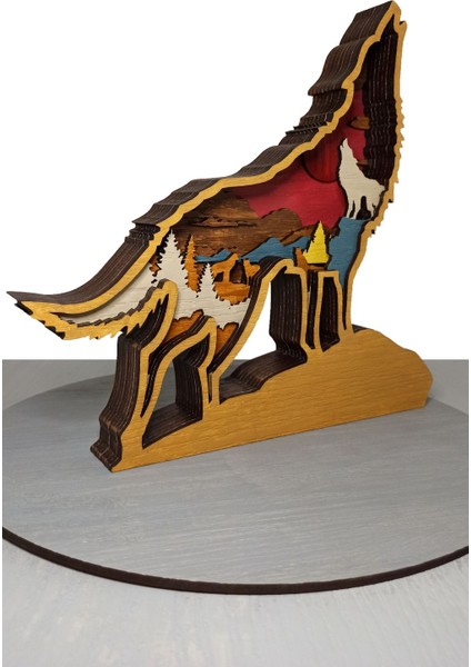 Ahşap Mdf Çok Katmanlı Orman Temalı Kurt Dekoratif Obje modelleri