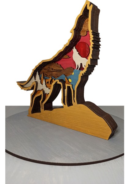 Ahşap Mdf Çok Katmanlı Orman Temalı Kurt Dekoratif Obje fırsatları