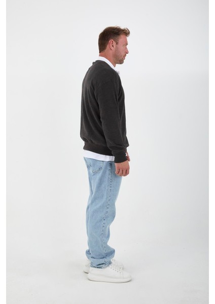 Polo Yaka Selanik Örme Kumaş Erkek Sweatshirt - Füme fırsatları