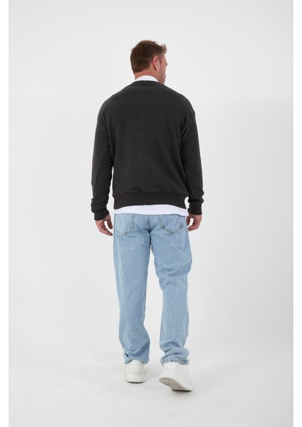 Polo Yaka Selanik Örme Kumaş Erkek Sweatshirt - Füme indirimleri