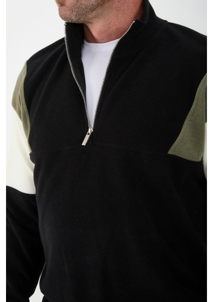Oversize Erkek Kolları Garnili Selanik Örme Erkek Sweatshirt - Siyah fiyatları