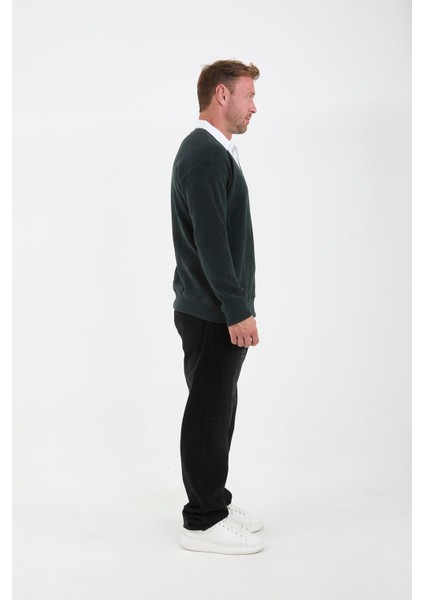 Polo Yaka Selanik Örme Kumaş Erkek Sweatshirt - Neftiyeşili fırsatları