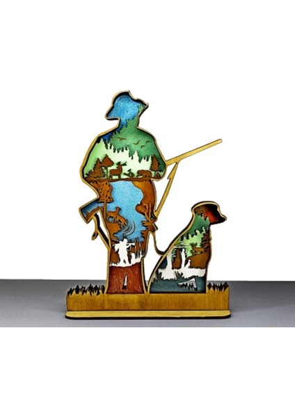Ahşap Mdf Çok Katmanlı Doğatemalı Avcı ve Köpeği Dekoratif Obje