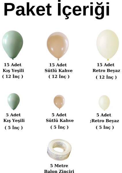 Balon Seti Kış Yeşili-Retro Beyaz-Sütlü Kahve 60 Lı Balon Zinciri Seti fiyatları