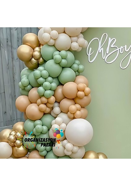 Balon Seti Kış Yeşili-Retro Beyaz-Sütlü Kahve 60 Lı Balon Zinciri Seti fırsatları