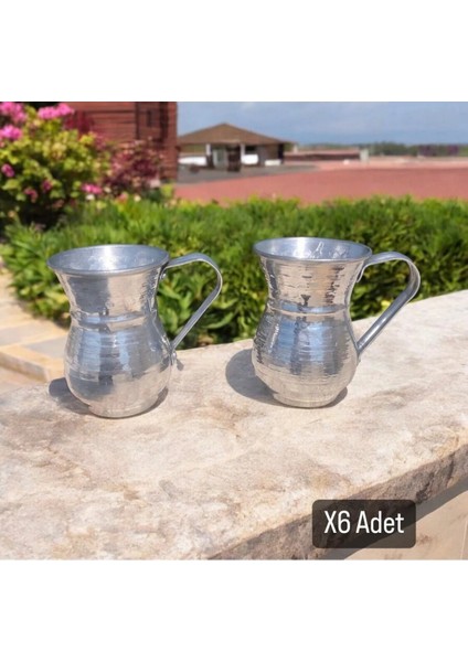Bakır Görünümlü Alüminyum Kulplu Bardak Su&ayran Bardağı Kulplu Bardak Kupa Bardak 6 Adet