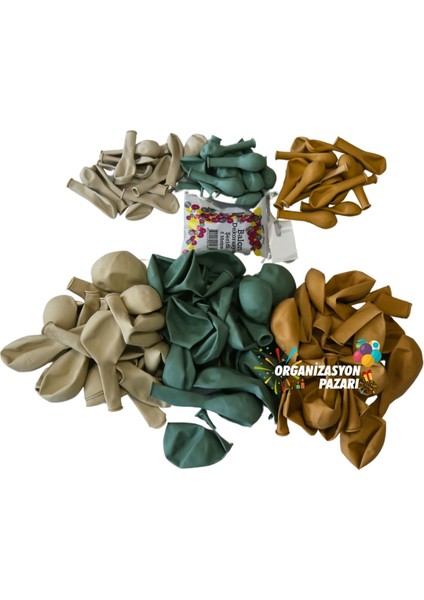 Balon Seti Kış Yeşili-Retro Beyaz-Sütlü Kahve 100 Lü Balon Zinciri Seti modelleri