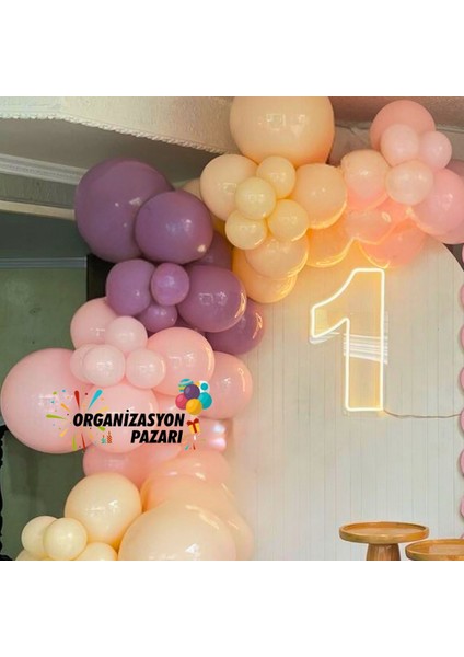 Balon Seti Lavanta-Makaron Somon-Makaron Pembe 100 Lü Balon Zinciri Seti