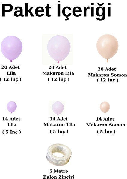 Balon Seti Lila-Makaron Lila-Makaron Somon 100 Lü Balon Zinciri Seti