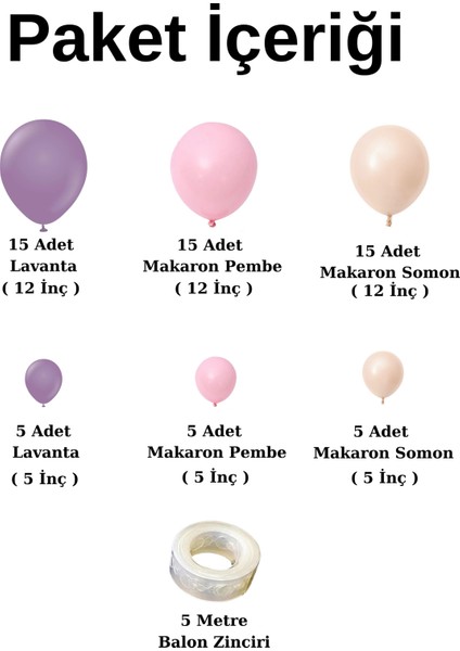 Balon Seti Lavanta-Makaron Somon-Makaron Pembe 60 Lı Balon Zinciri Seti fiyatları