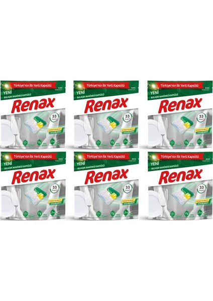 Renax Bulaşık Makinesi Kapsülü Hepsi Bir Arada 33 Lü - 6 Paket